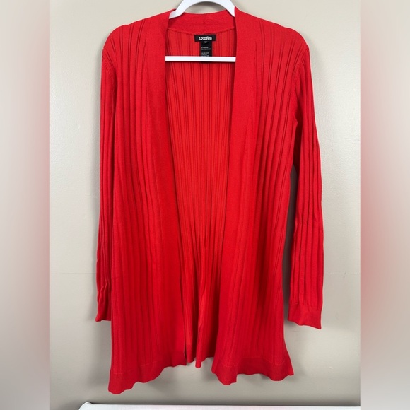 Vibrant Red Ribbed Knit Cardigan Sweater XL Bold Cozy Minimalist Layer - Picture 1 of 8